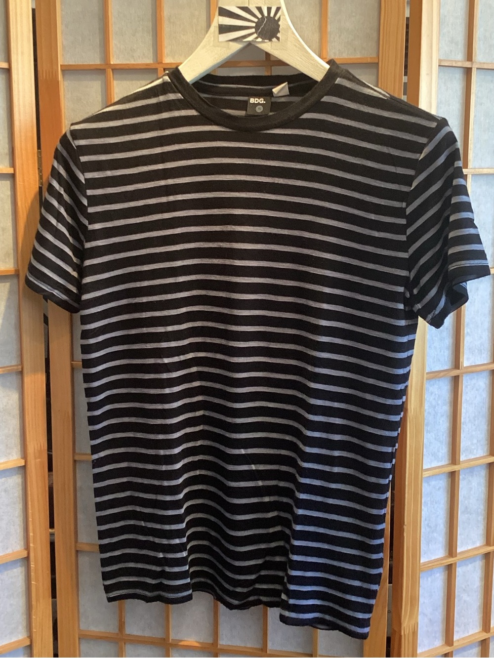 UO BDG Crew Neck Short Sleeve Tee Black & Grey Stripe Men's Size Small
